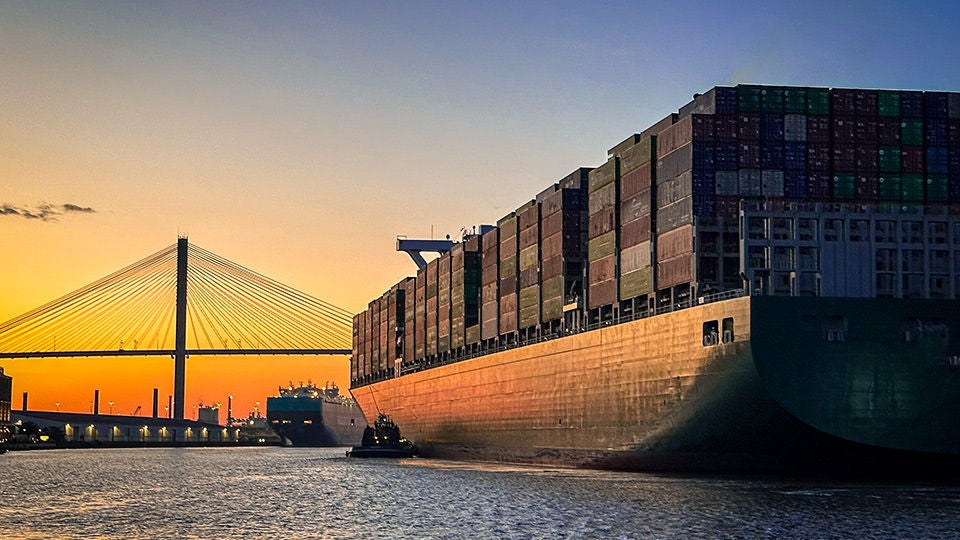 ocean freight near bridge